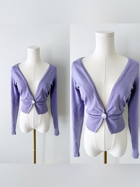 Moda international purple silk blend cropped cardigan.